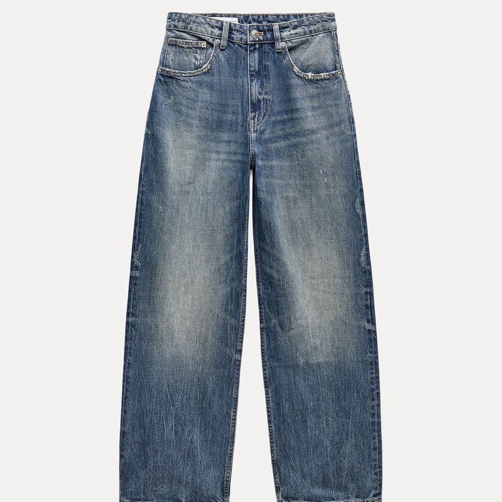 Zara blue jean denim oversize relaxed TRF high waist